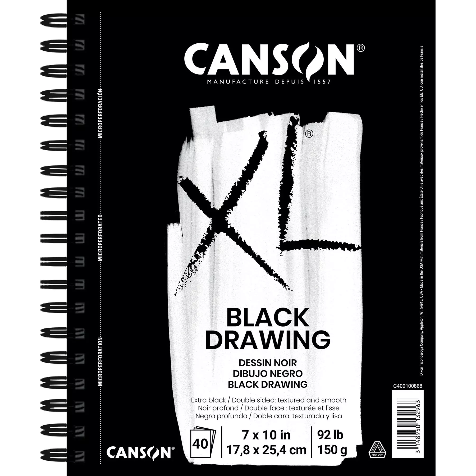 XL Series Drawing Pad, Black, Side Wire Binding, 10 Sheet, 7x10 inch, 1 Count